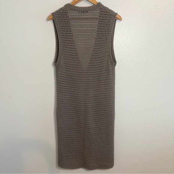 Boho Crochet Open Knit Longline Cardigan Duster Size Small in Taupe/Brown - Picture 6 of 10